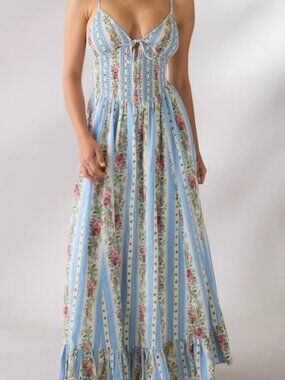 Kimchi Blue Keepsake Tie-Front Smocked Cotton Maxi Dress